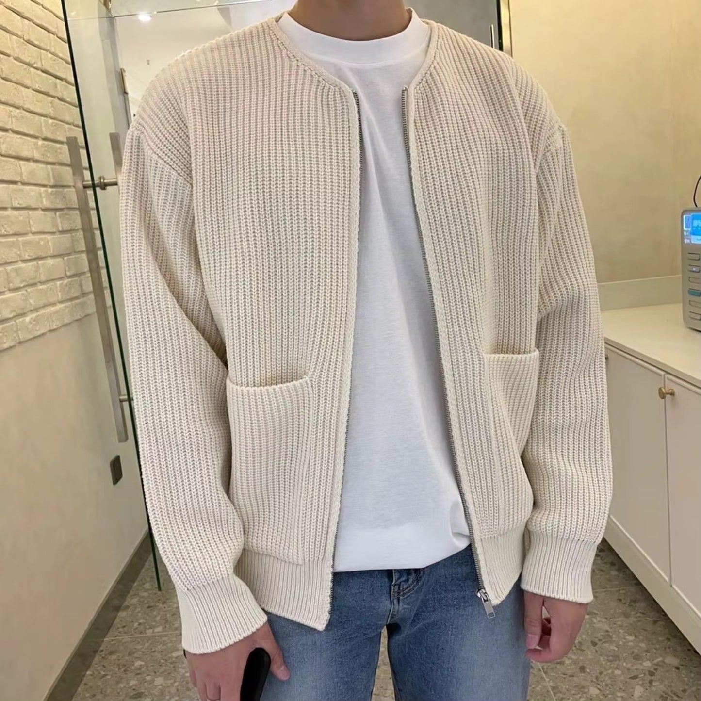 Minimalist Zip Knit Cardigan | Revangiol
