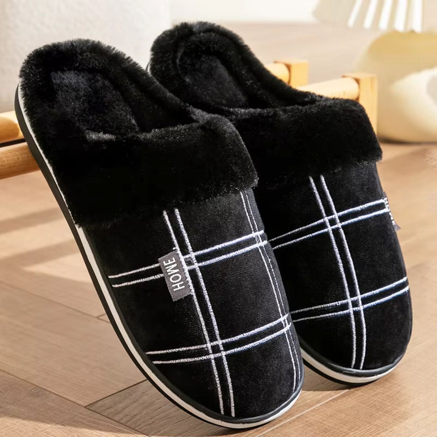 Padded Checked Fleece Slippers | Revangiol