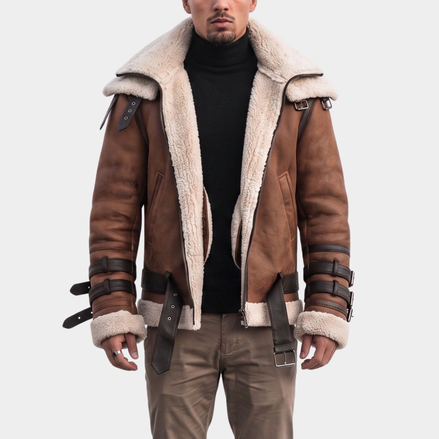 Faux Fur Lined Faux Leather Aviator Jacket | Revangiol