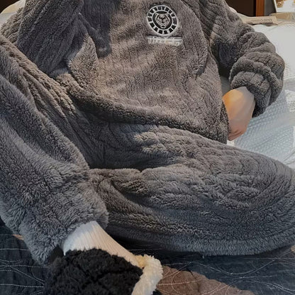 Fluffy Striped Crew Neck Pajama Set | Revangiol