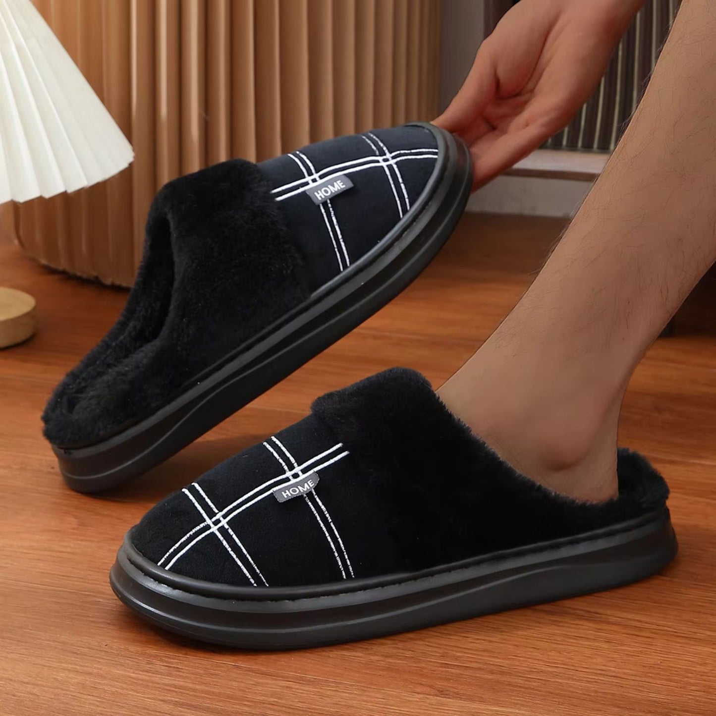 Padded Checked Fleece Slippers | Revangiol