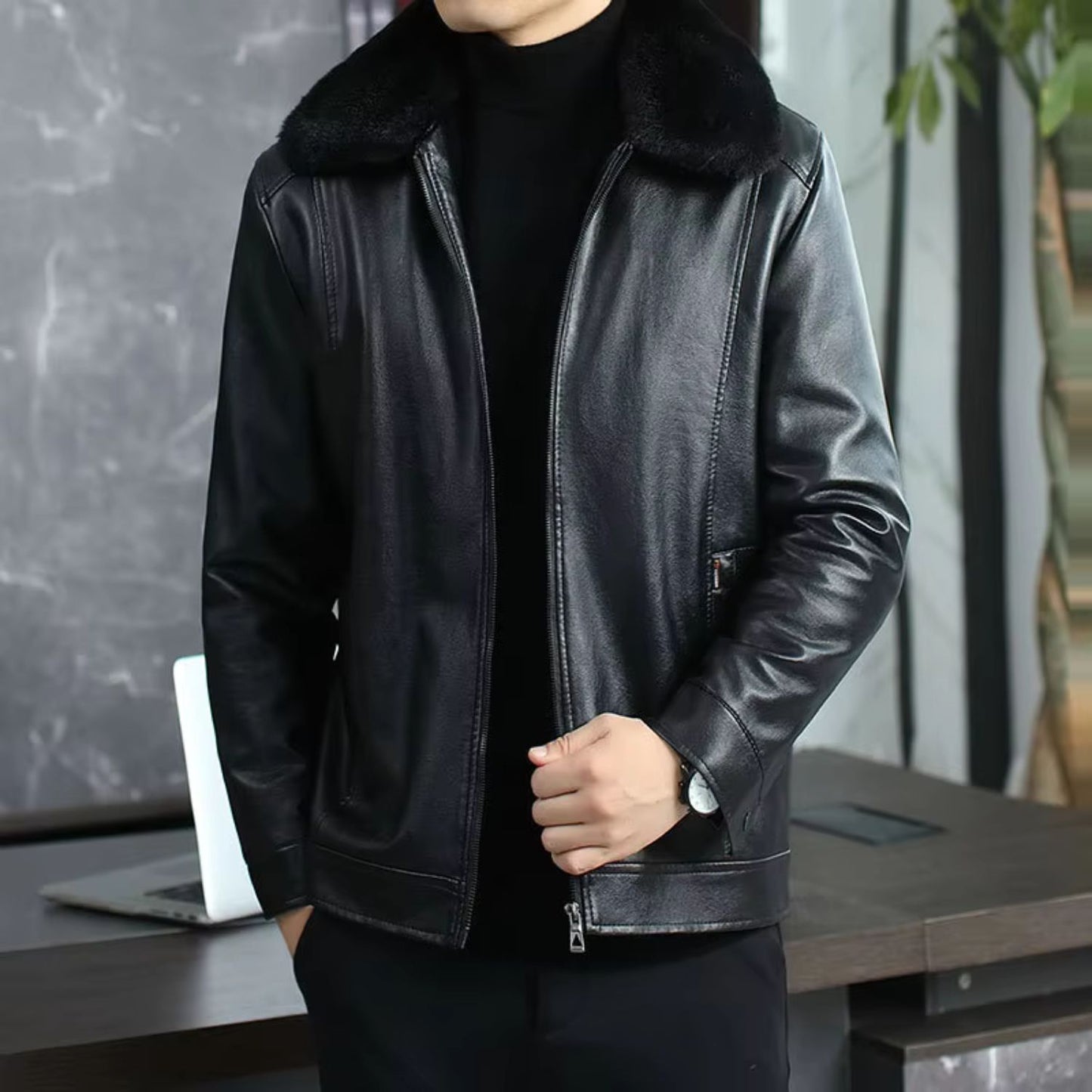 Fur Collar Leather Jacket | Revangiol