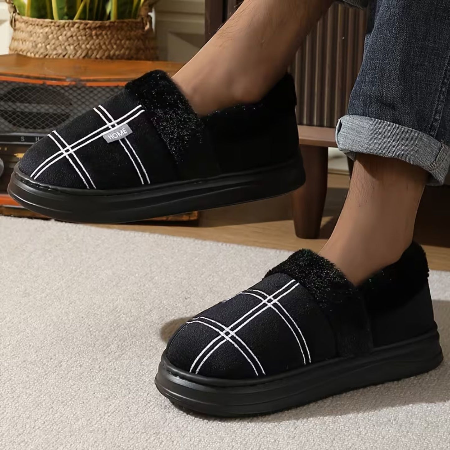 Plaid Fleece Slip-On Slippers | Revangiol