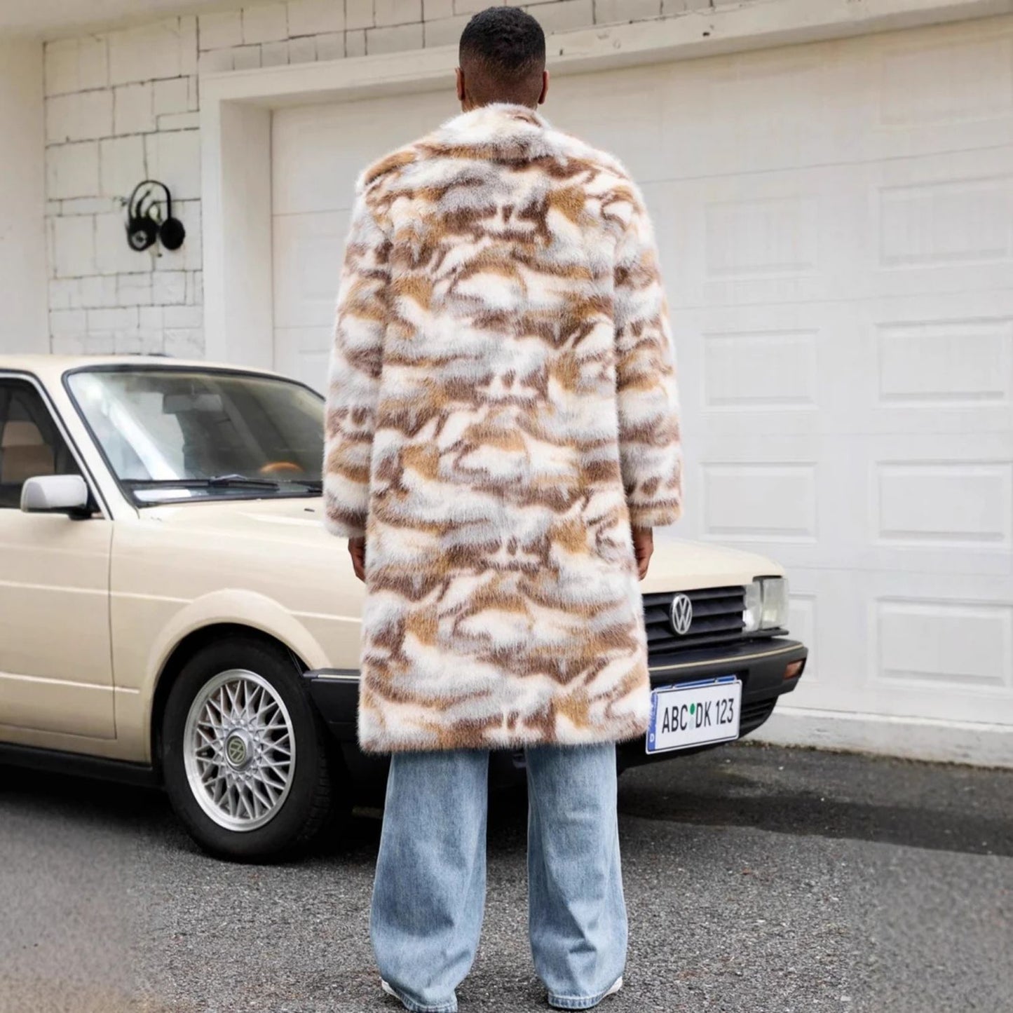 Oversized Patterned Collar Fur Coat | Revangiol