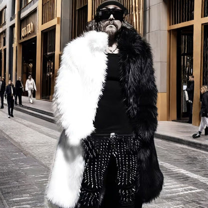 Contrast Panel Plush Fur Coat | Revangiol