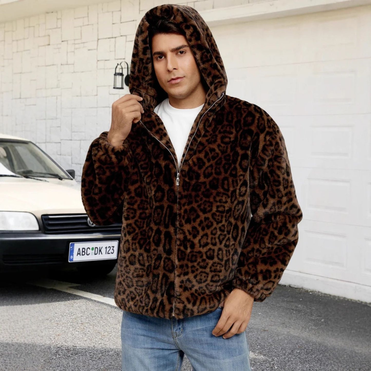 Hooded Patterned Fur Jacket | Revangiol