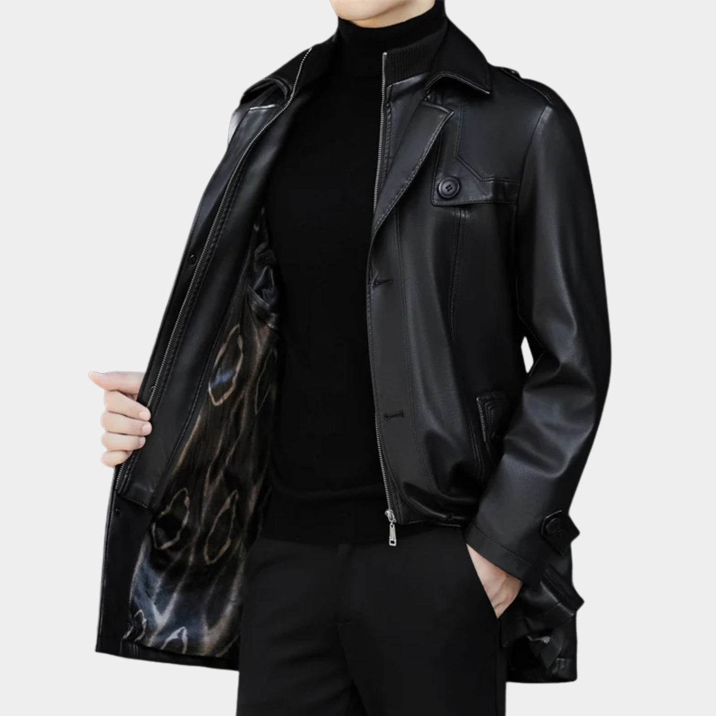 Structured Trench Style Leather Coat | Revangiol