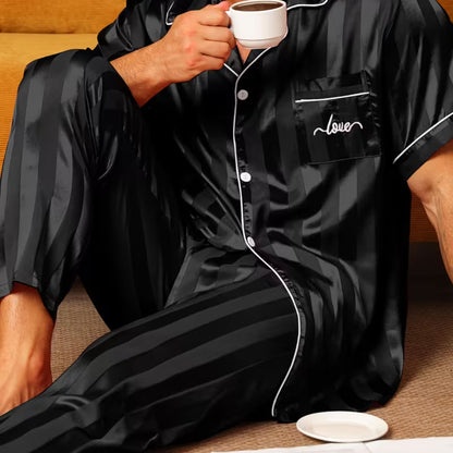 Jacquard Stripe Lapel Pajama Set | Revangiol