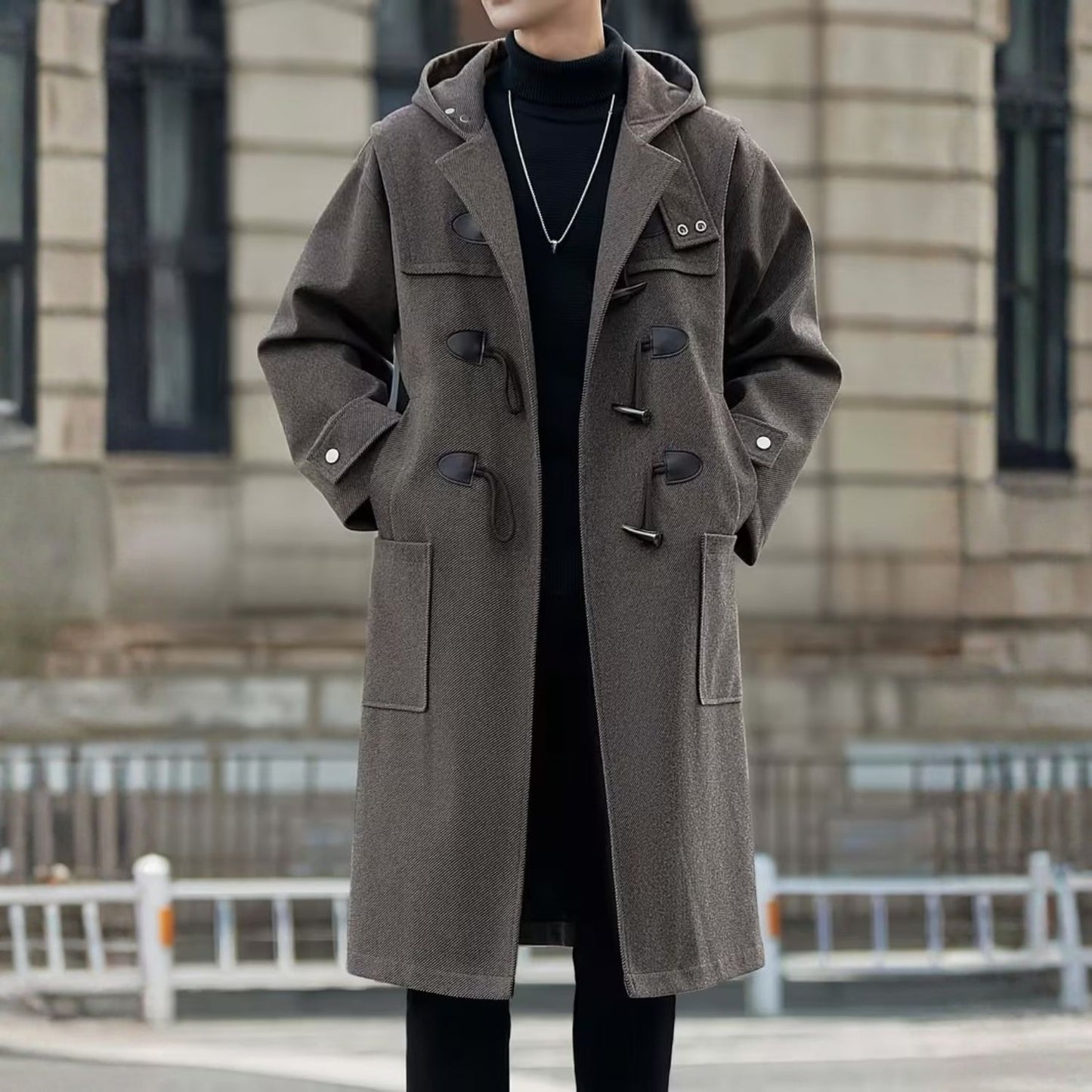 Hooded Toggle Button Over Coat | Revangiol