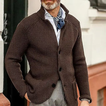 Textured Stand Collar Cardigan | Revangiol