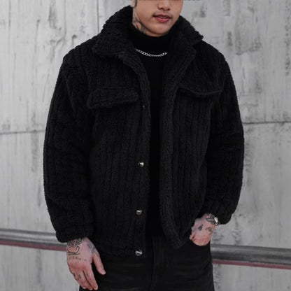Lapel Button Fleece Jacket | Revangiol