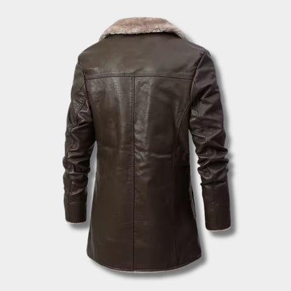Shearling Lapel Leather Coat | Revangiol