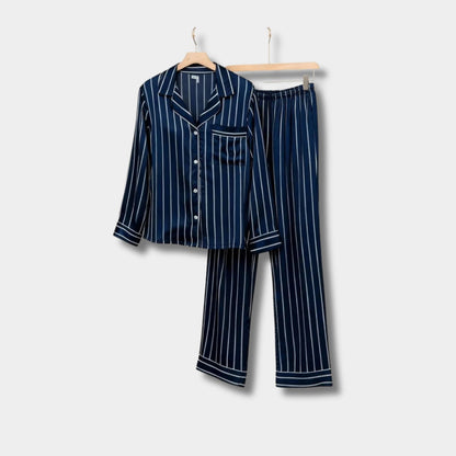 Striped Satin Button Pajama Set | Revangiol