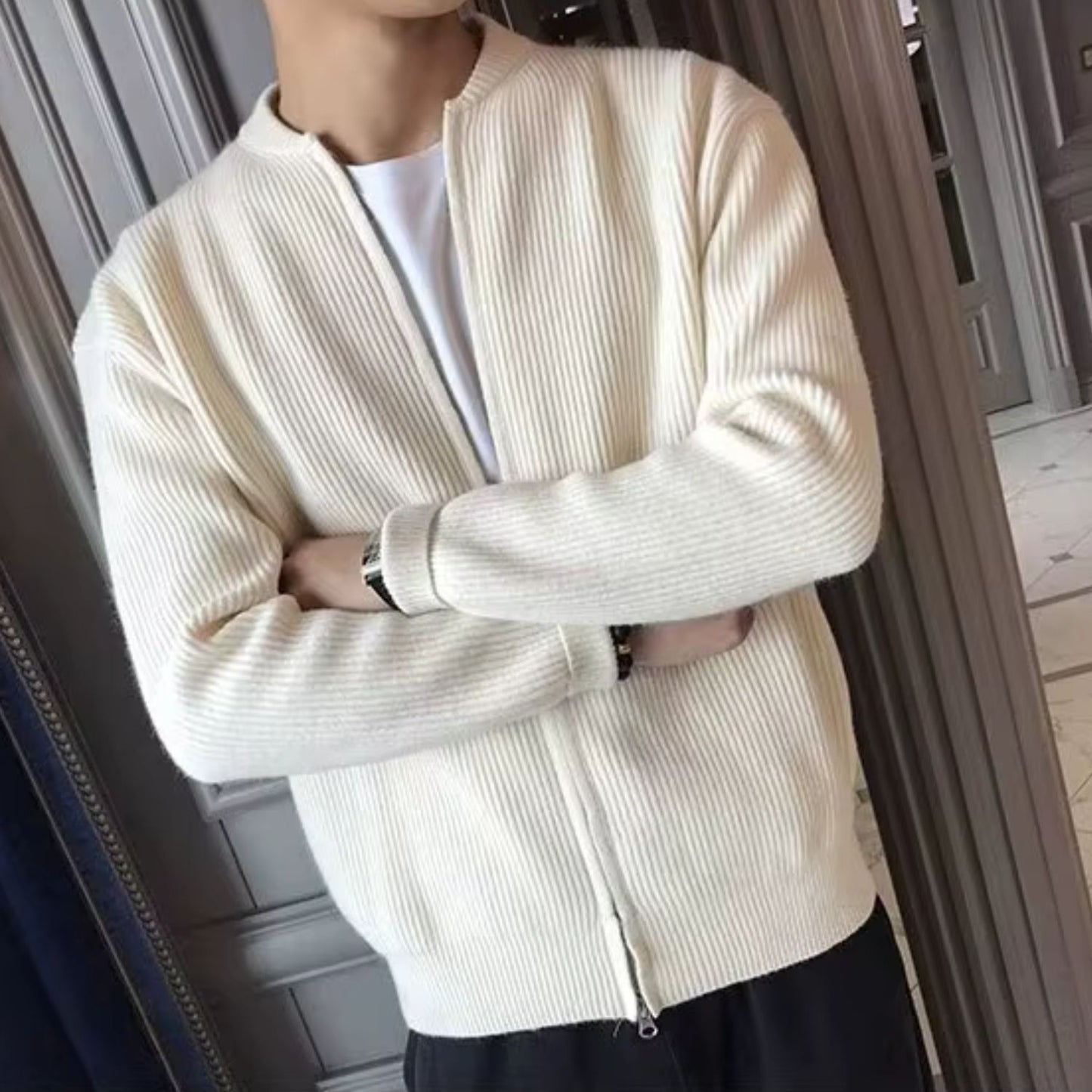 Ribbed Zip Knit Cardigan | Revangiol