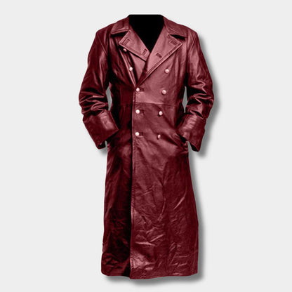 Double-Breasted Lapel Leather Coat | Revangiol