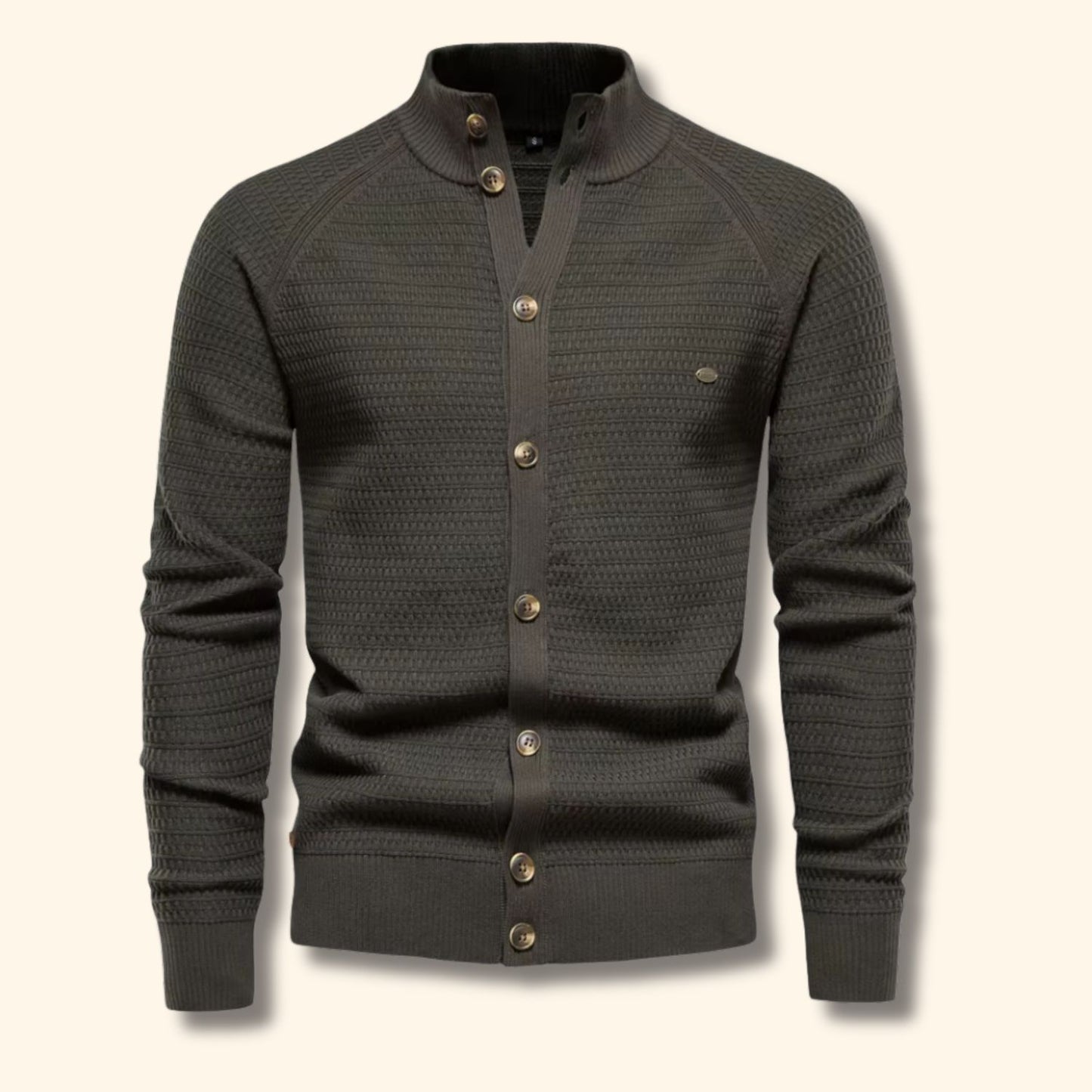Textured Mandarin Collar Cardigan | Revangiol
