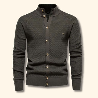 Textured Mandarin Collar Cardigan | Revangiol