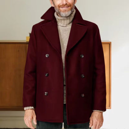 Notched Collar Wool Pea Coat | Revangiol