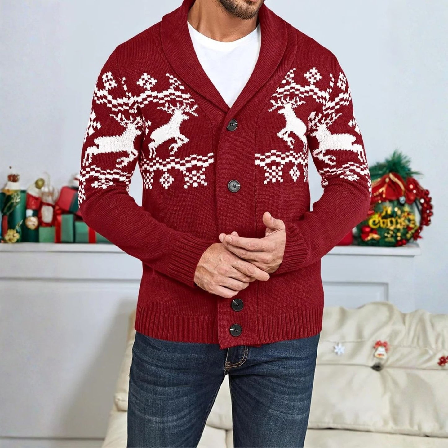 Nordic Reindeer Shawl Cardigan | Revangiol