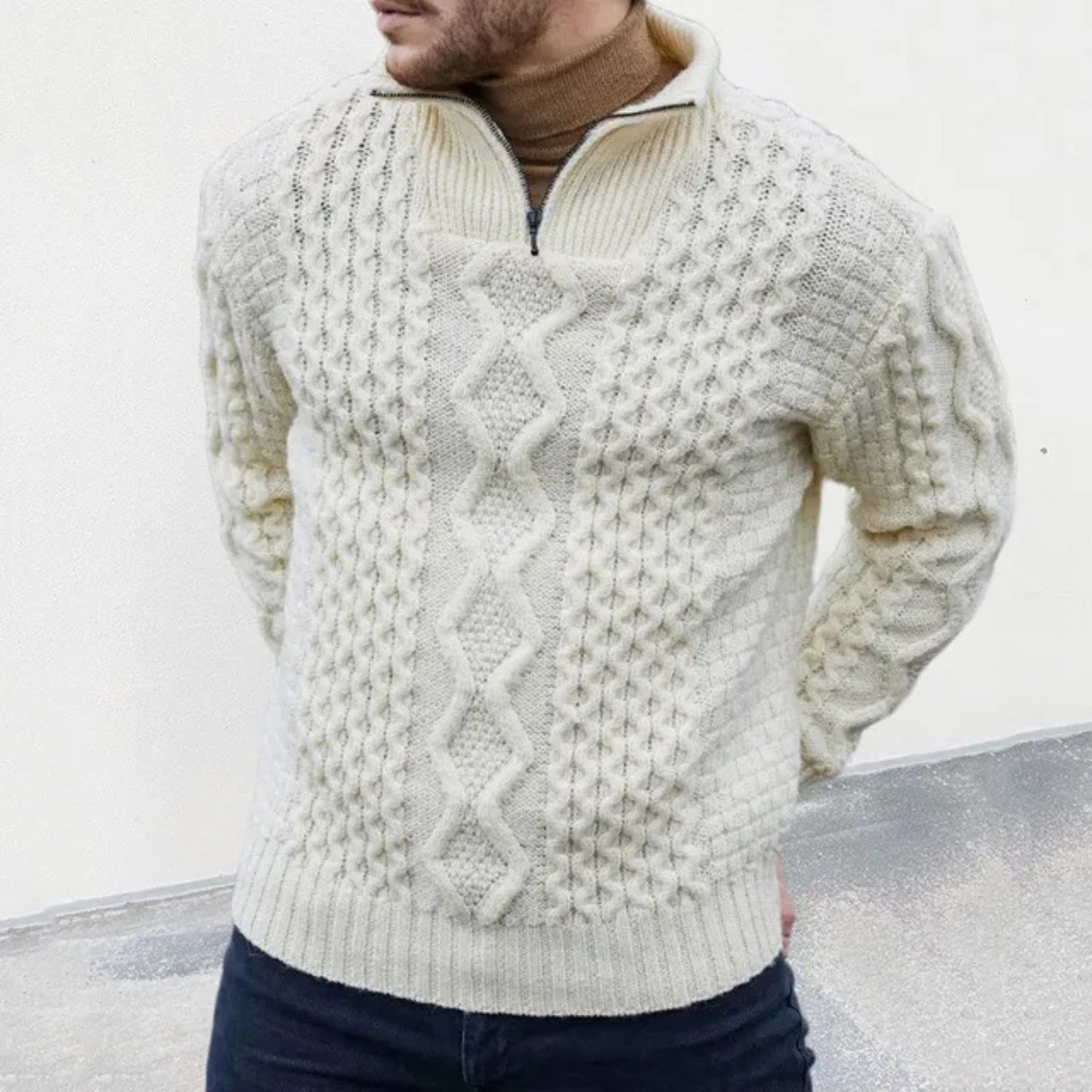 Quarter Zip Cable Knit Sweater | Revangiol