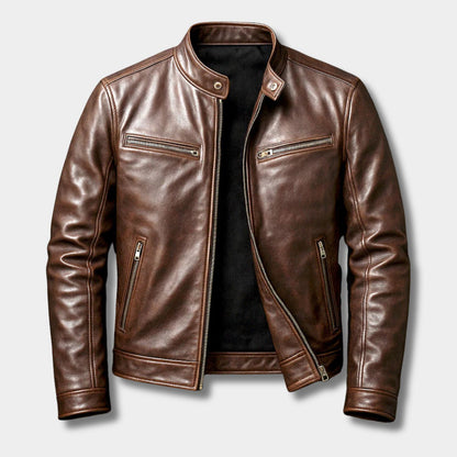 Snap Collar Leather Jacket | Revangiol