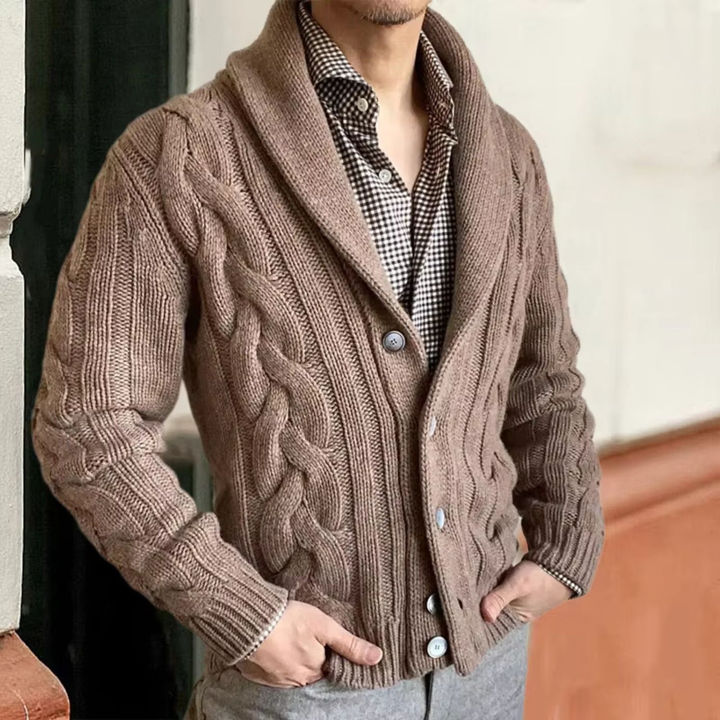 Cable Shawl Collar Cardigan | Revangiol
