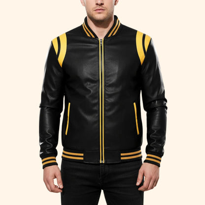 Sport Stripe Leather Jacket | Revangiol