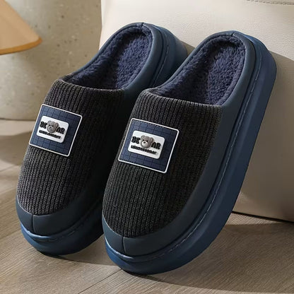 Corduroy Trim Plush Slippers | Revangiol