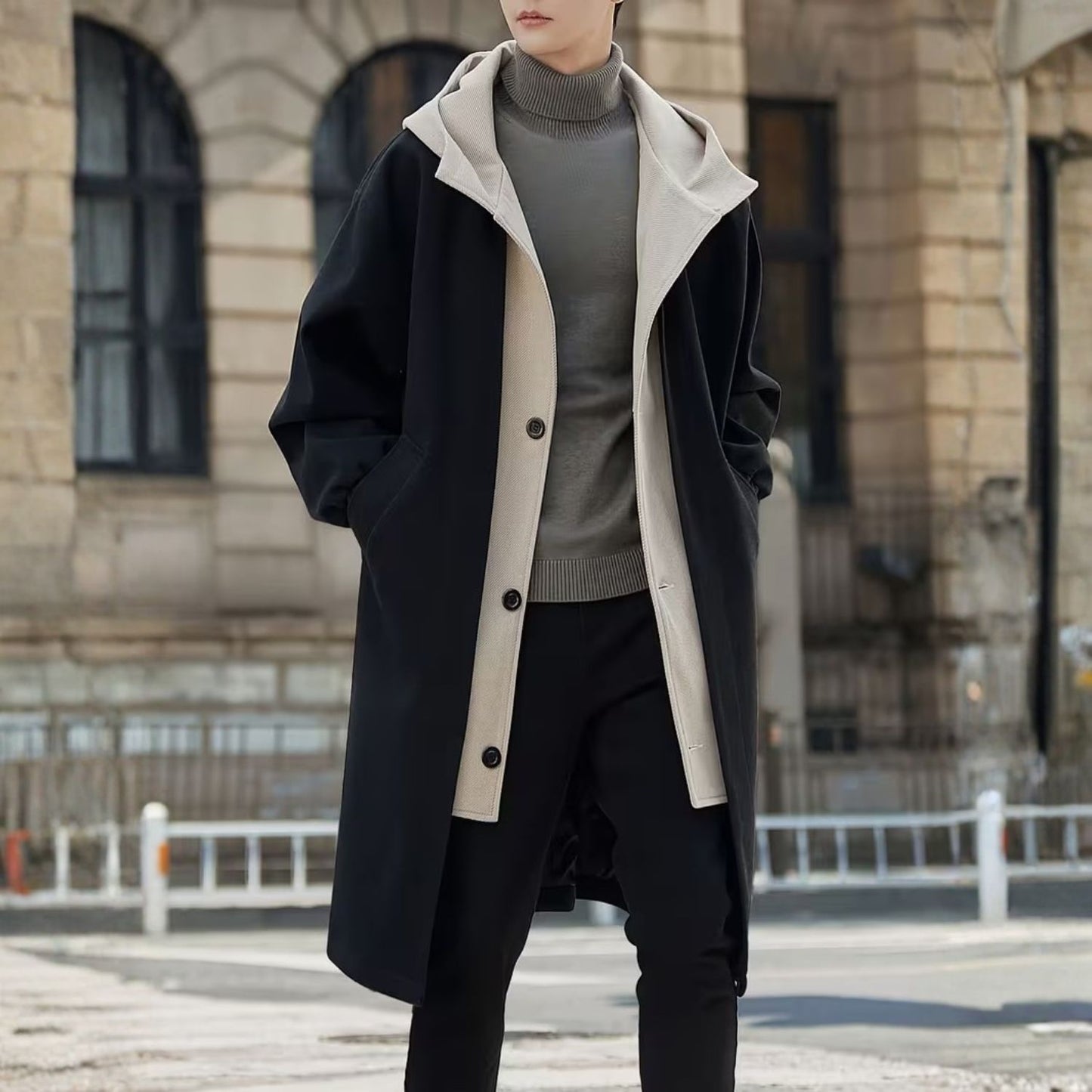 Color Block Hooded Over Coat | Revangiol