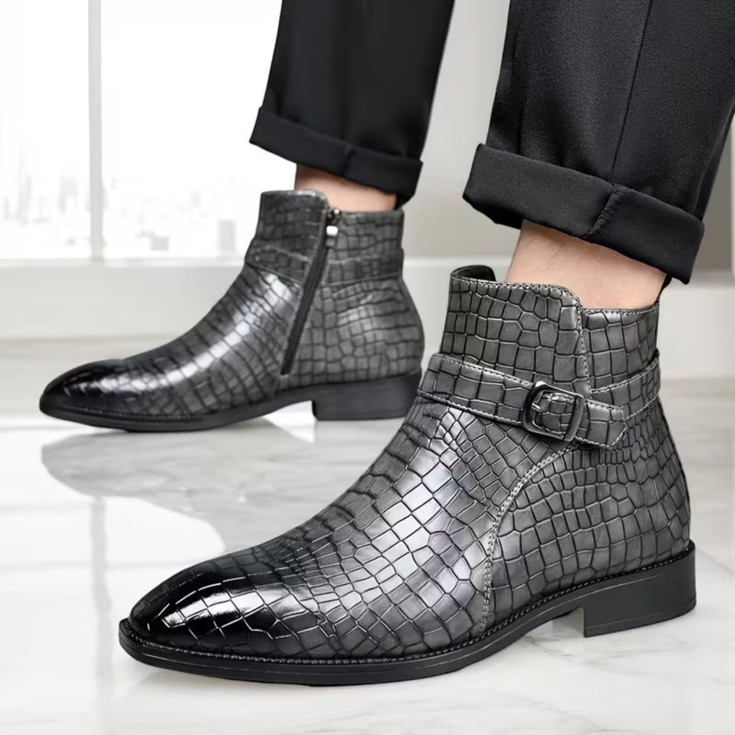 Croc Buckle Dress Boots | Revangiol