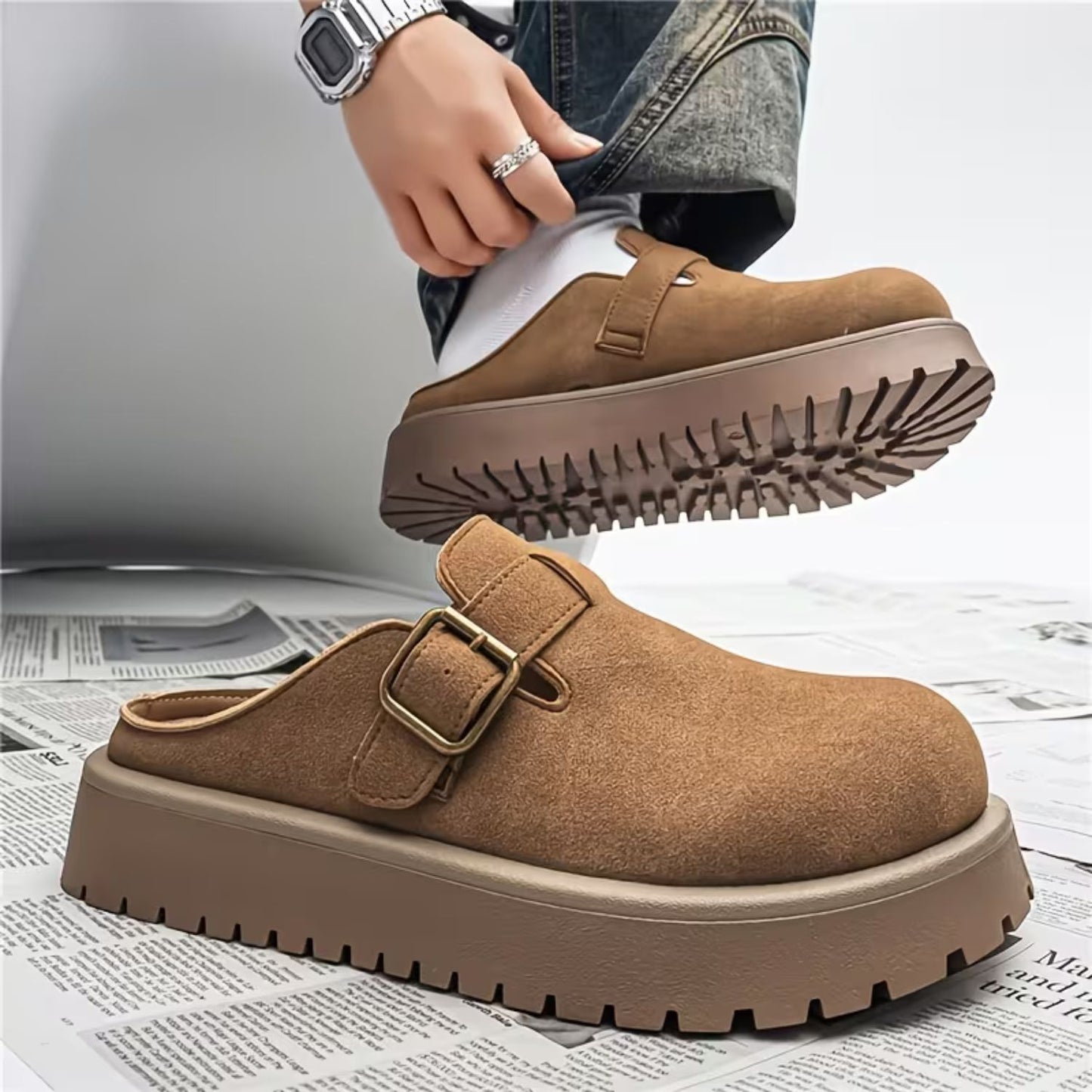Adjustable Buckle Leather Clogs | Revangiol