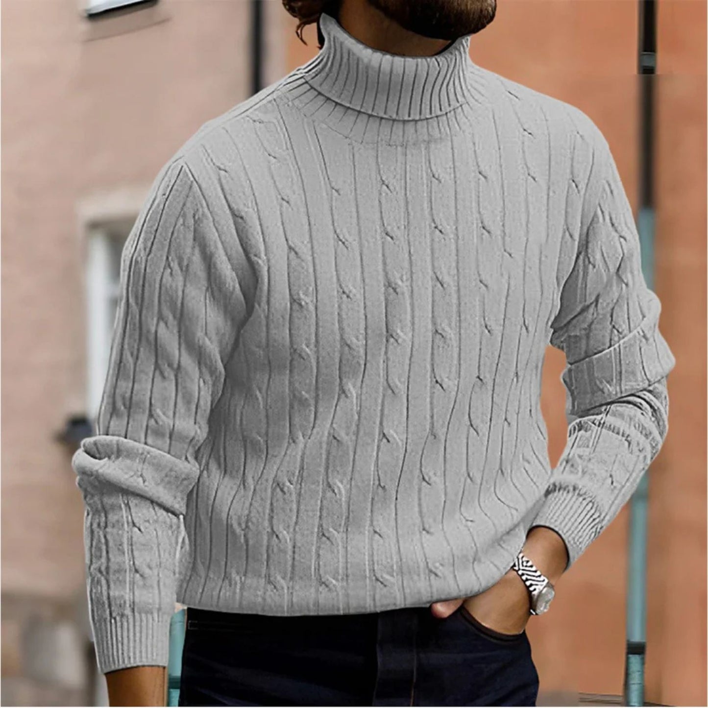 Cable Turtleneck Knit Sweater | Revangiol