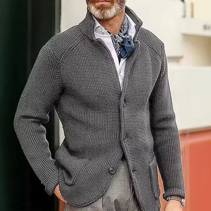 Textured Stand Collar Cardigan | Revangiol