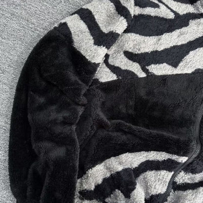 Zebra Print Faux Fur Jacket | Revangiol