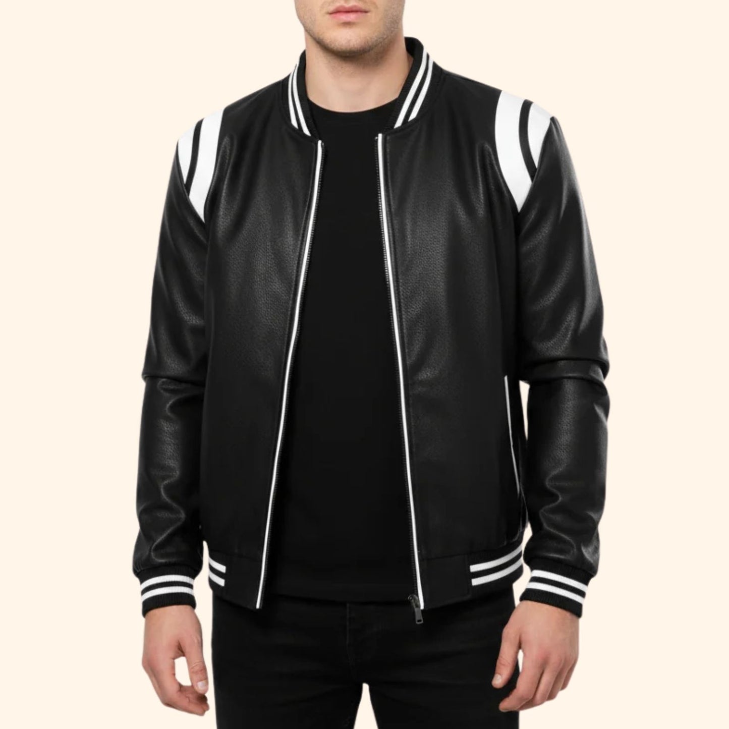 Sport Stripe Leather Jacket | Revangiol