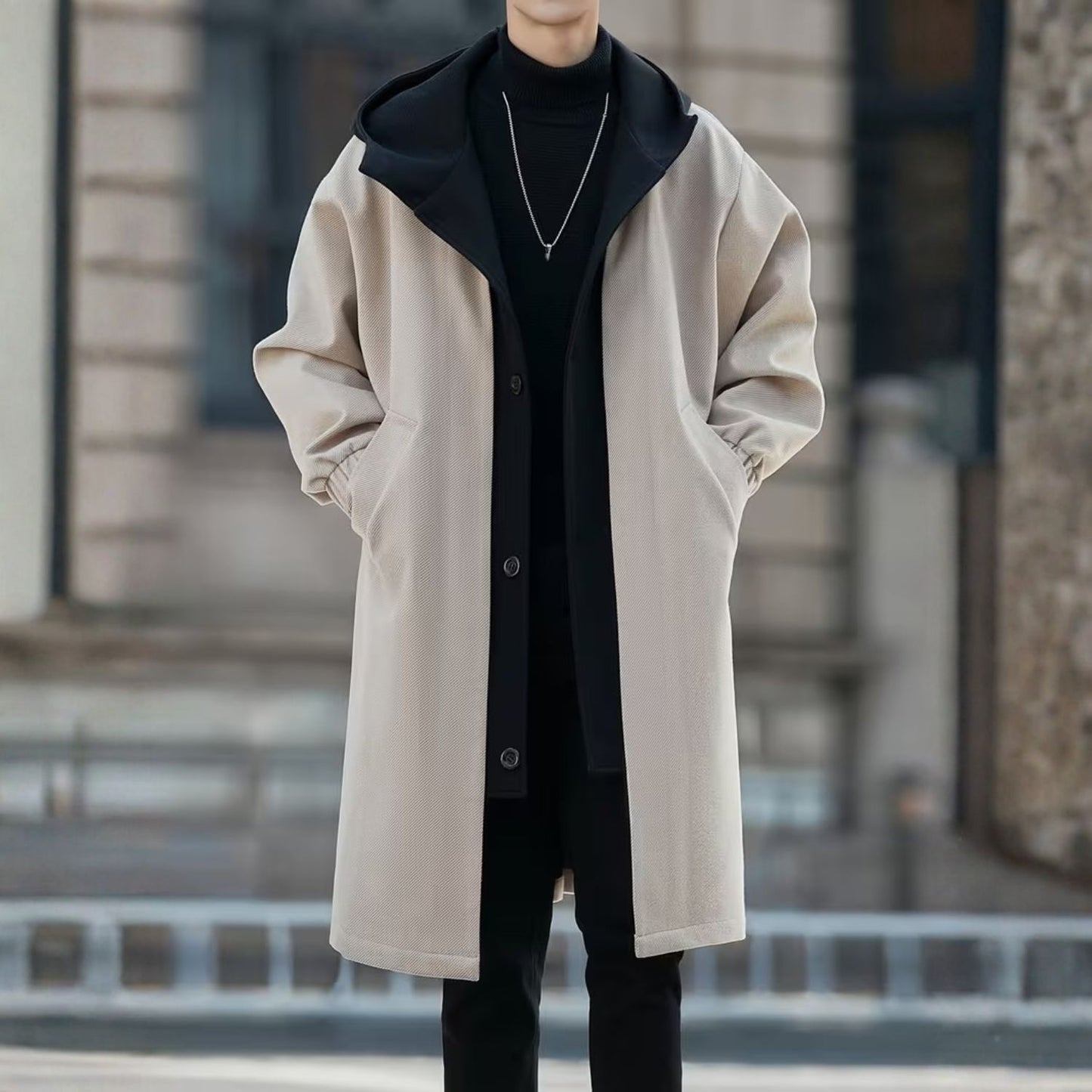 Color Block Hooded Over Coat | Revangiol