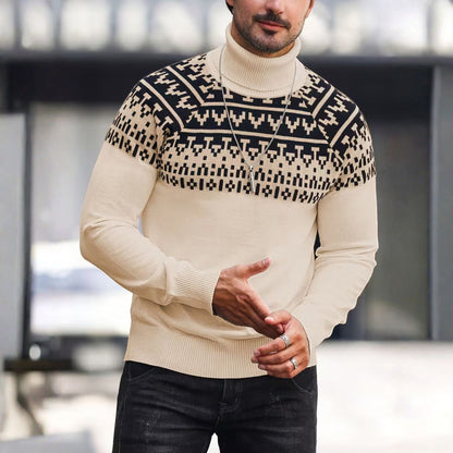 Jacquard Geometric Knit Turtleneck | Revangiol