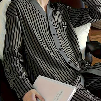 Striped V-Neck Lounge Pajama Set | Revangiol