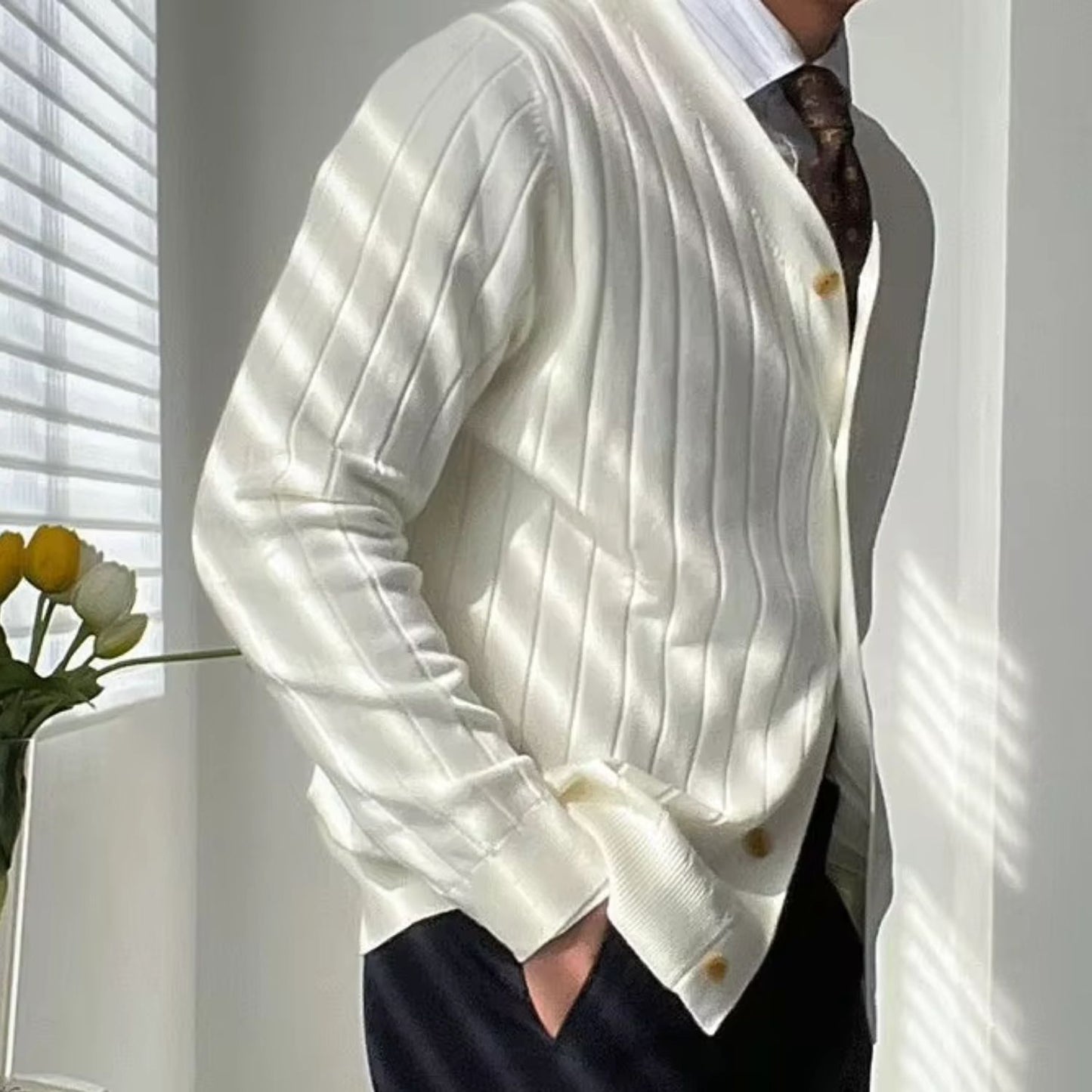 Slim Ribbed Knit Cardigan | Revangiol