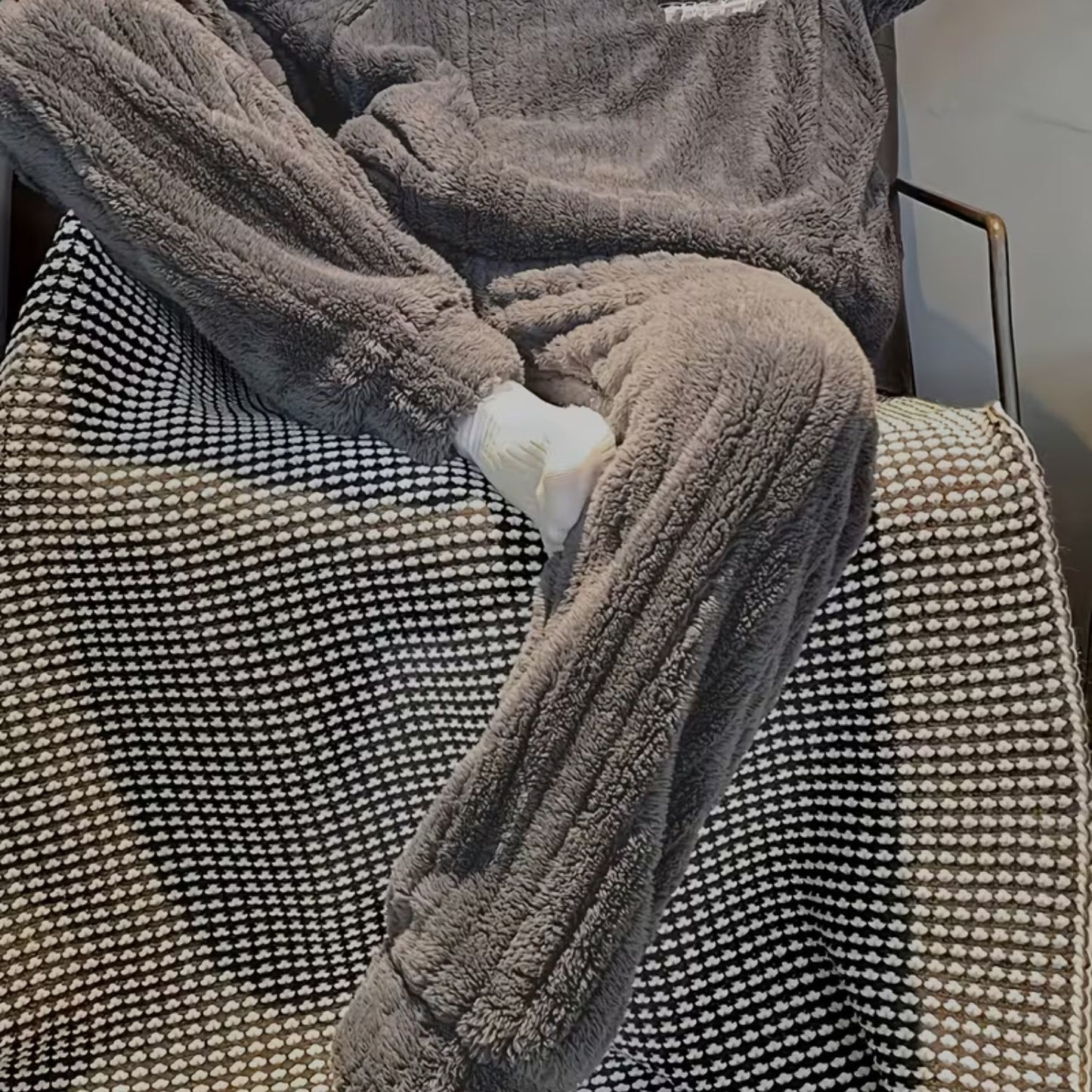 Fluffy Striped Crew Neck Pajama Set | Revangiol