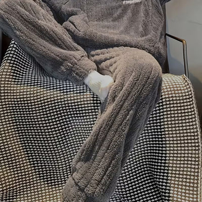 Fluffy Striped Crew Neck Pajama Set | Revangiol