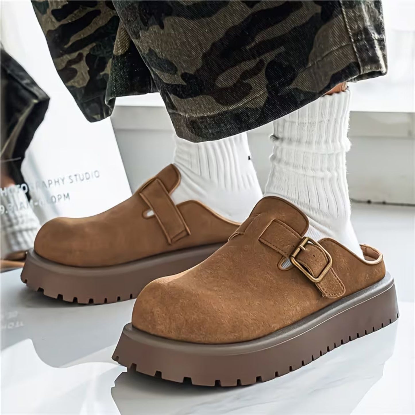 Adjustable Buckle Leather Clogs | Revangiol