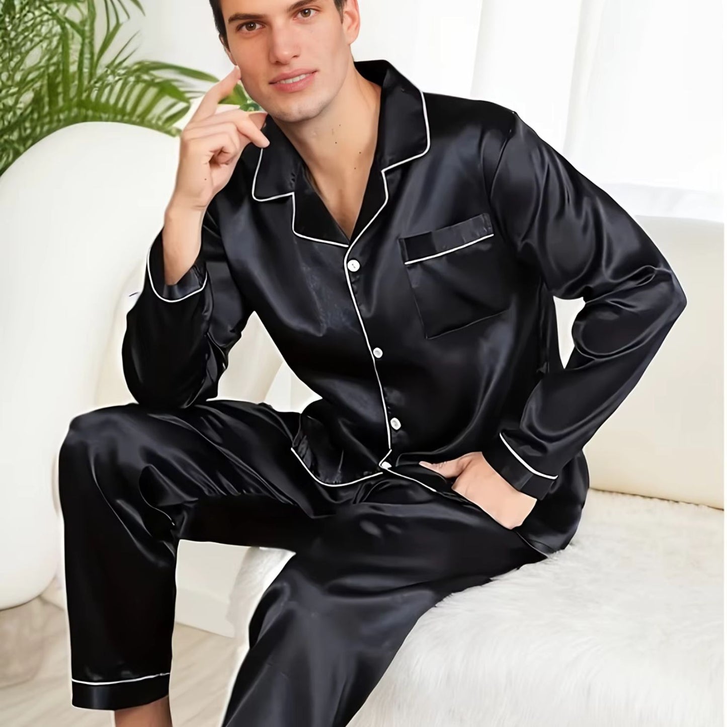 Silky Piping Button Pajama Set | Revangiol