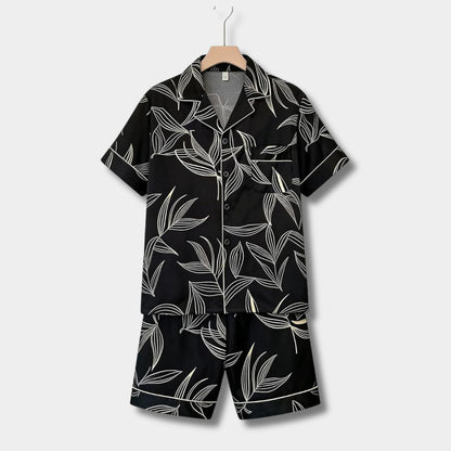 Floral Leaf Button Pajama Set | Revangiol
