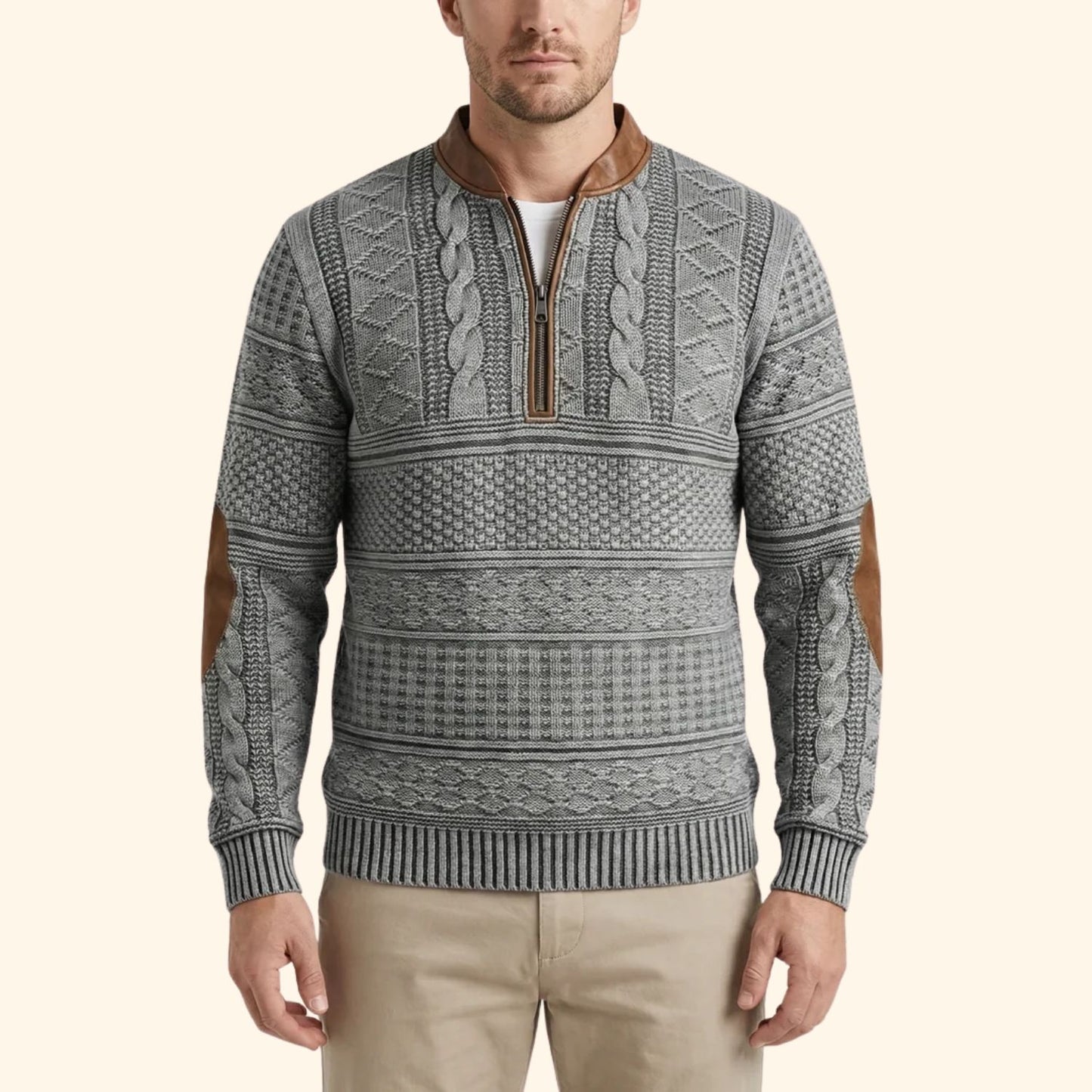 Quarter-Zip Pattern Sweater | Revangiol