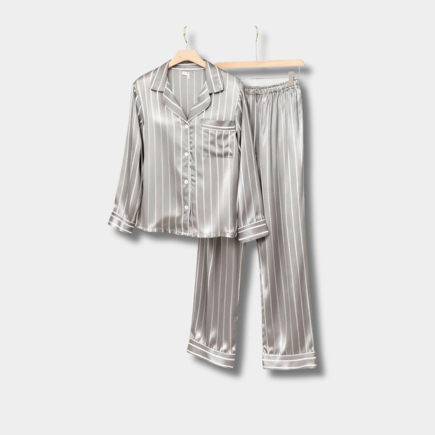 Striped Satin Button Pajama Set | Revangiol