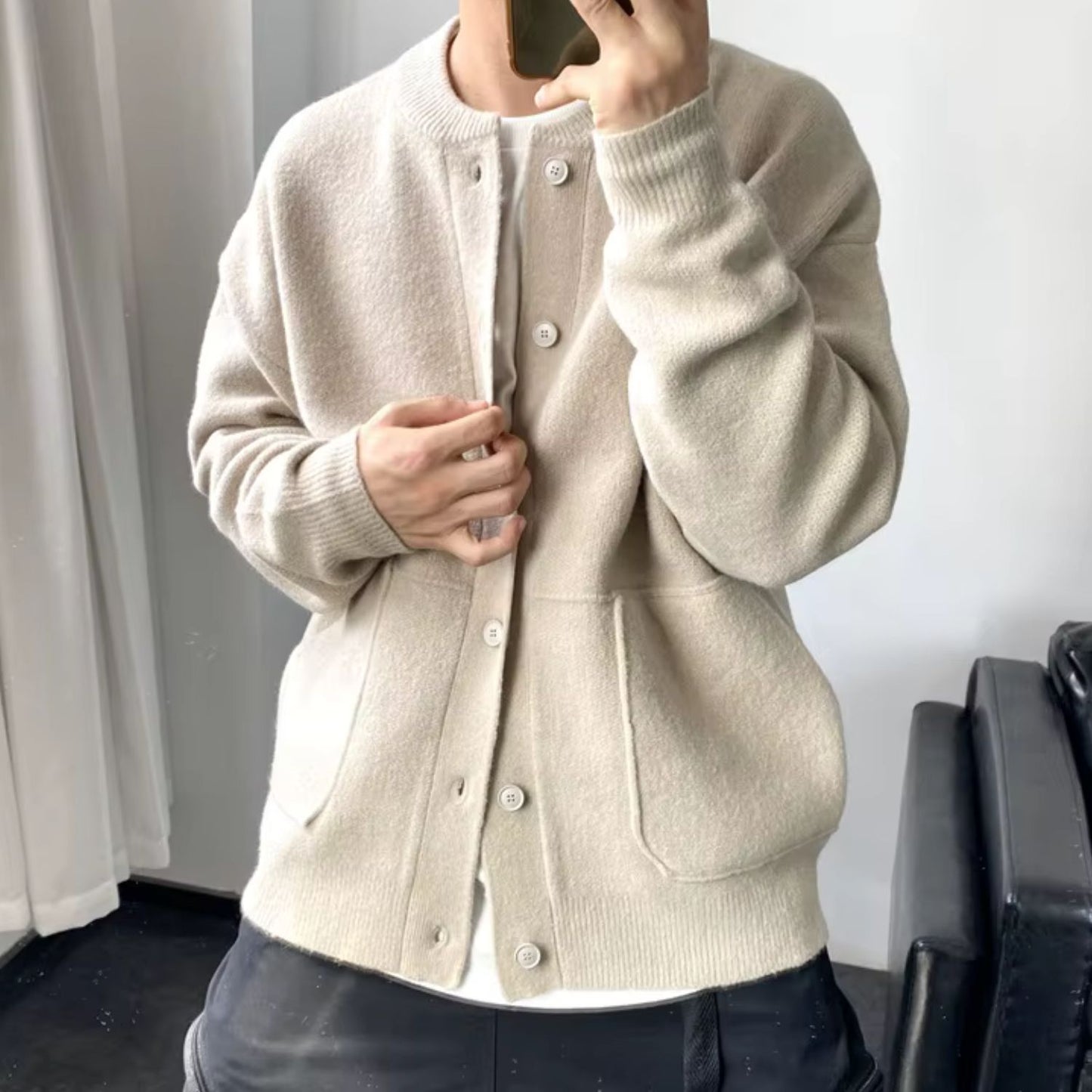 Round Neck Knit Cardigan | Revangiol