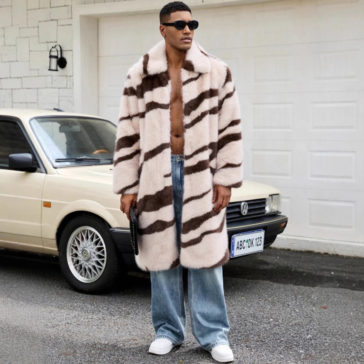 Wide Lapel Patterned Fur Coat | Revangiol