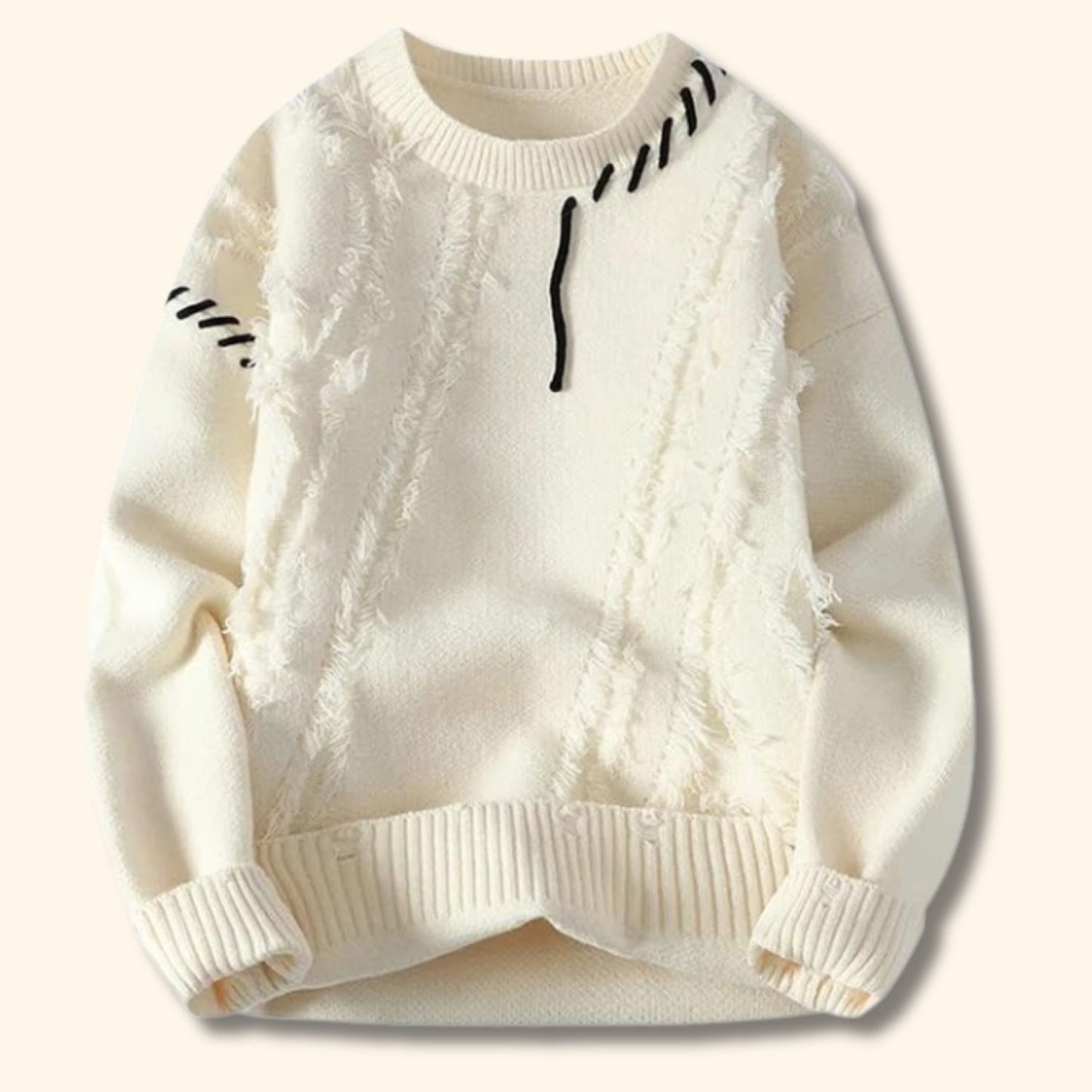 Distressed Knit Crew Neck Sweater | Revangiol
