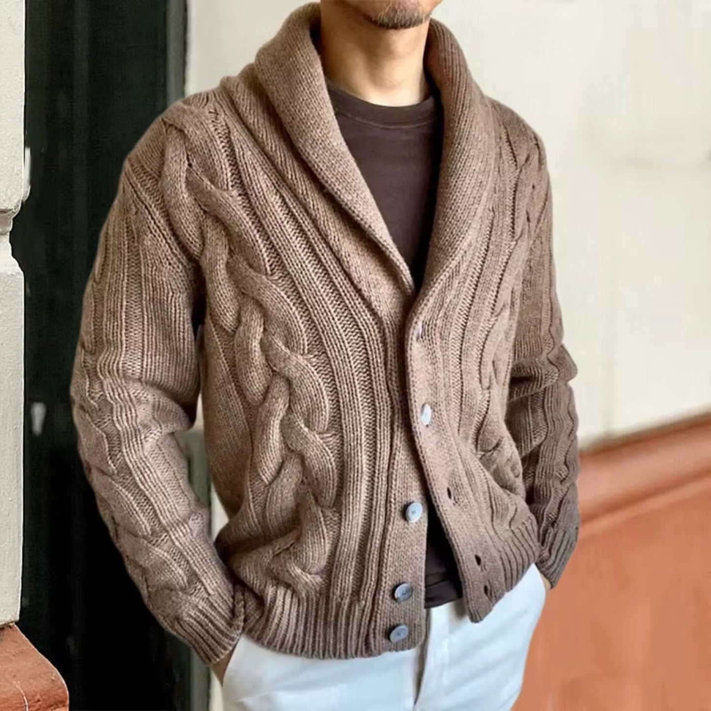 Cable Shawl Collar Cardigan | Revangiol